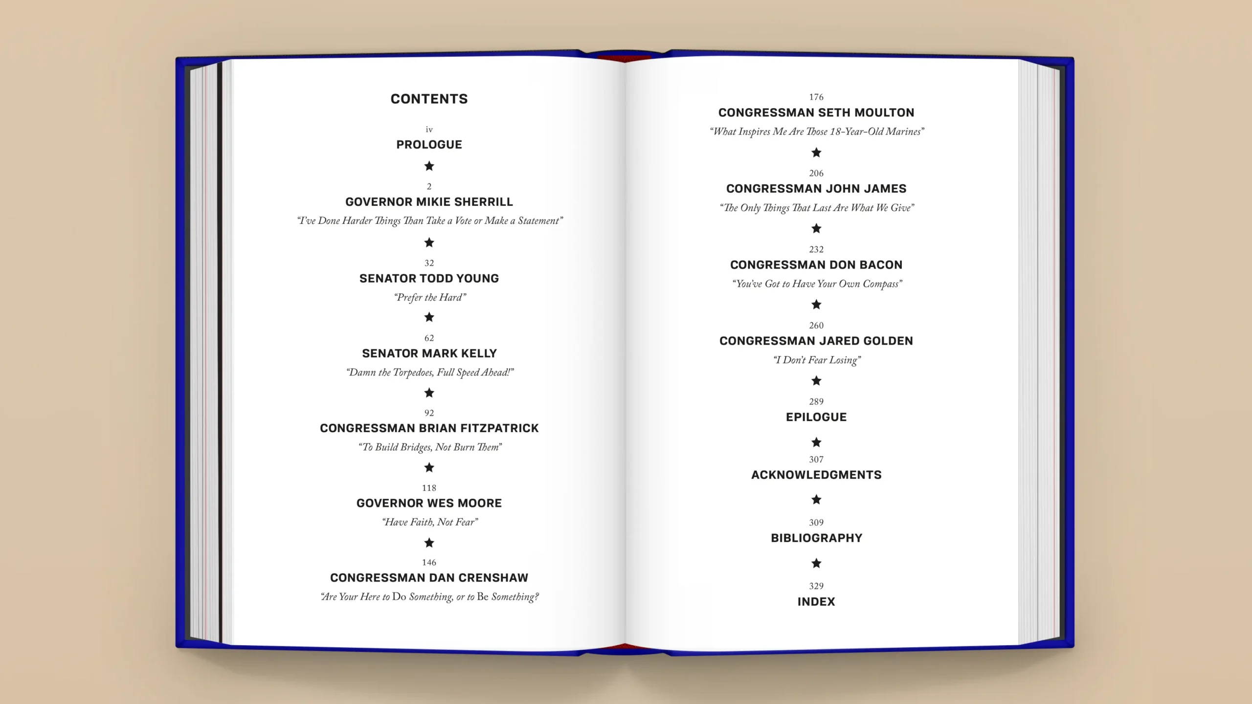 Inside spread of 'Courage Can Save US' showing the table of contents.